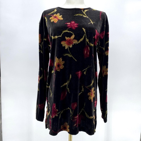Vintage 90s Stretch Velvet Moody Floral Witchy Tunic Dark Romantic Grunge Top - Picture 3 of 10